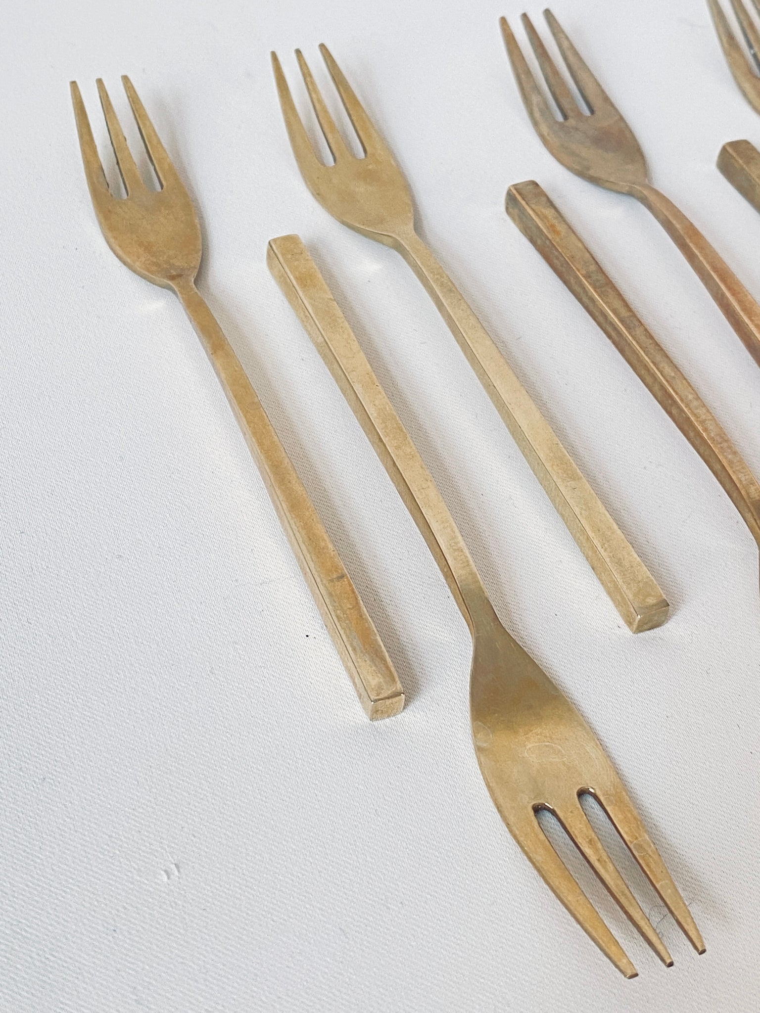 Solid Brass Cake Fork, Set of 8