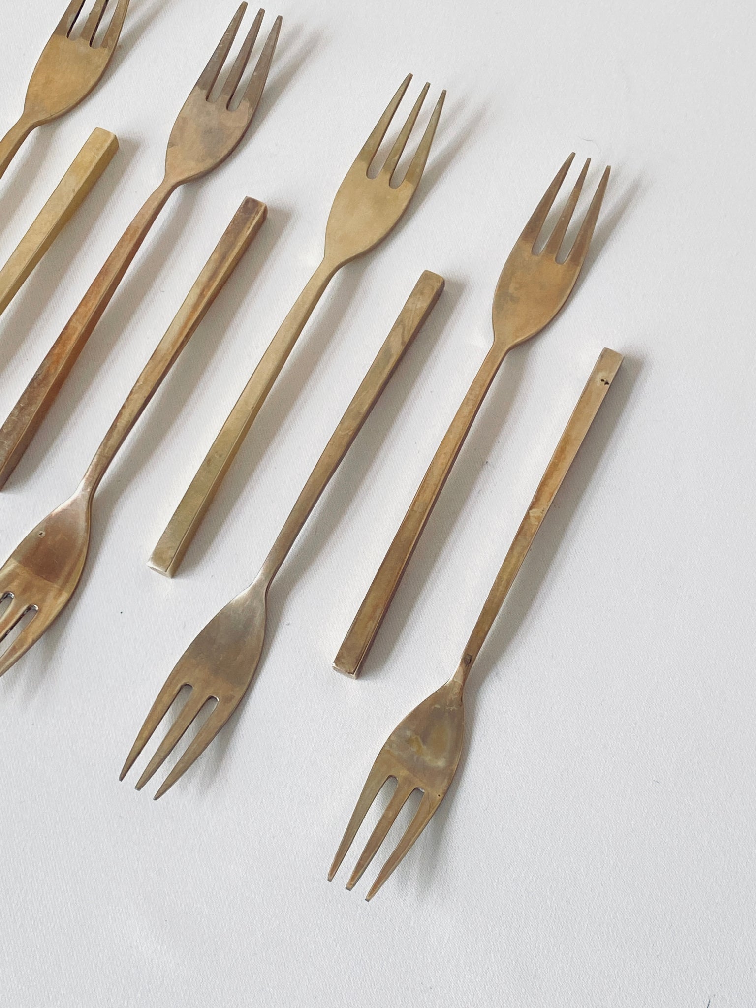 Solid Brass Cake Fork, Set of 8