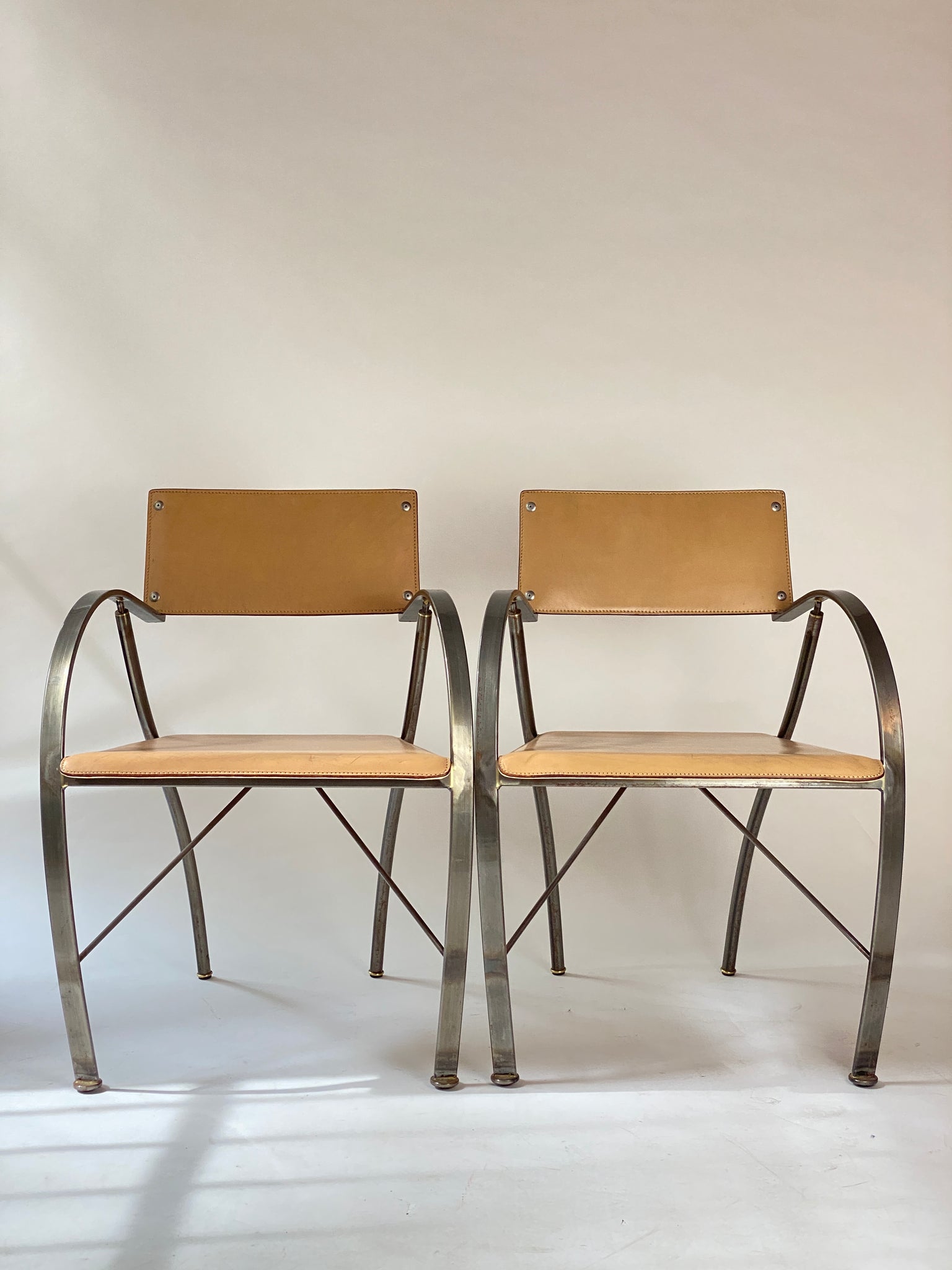 Post-modern Leather & Metal Dining Chairs, Italy