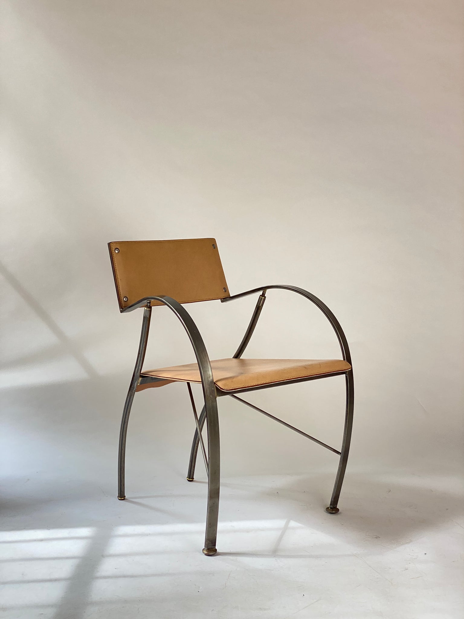 Post-modern Leather & Metal Dining Chairs, Italy