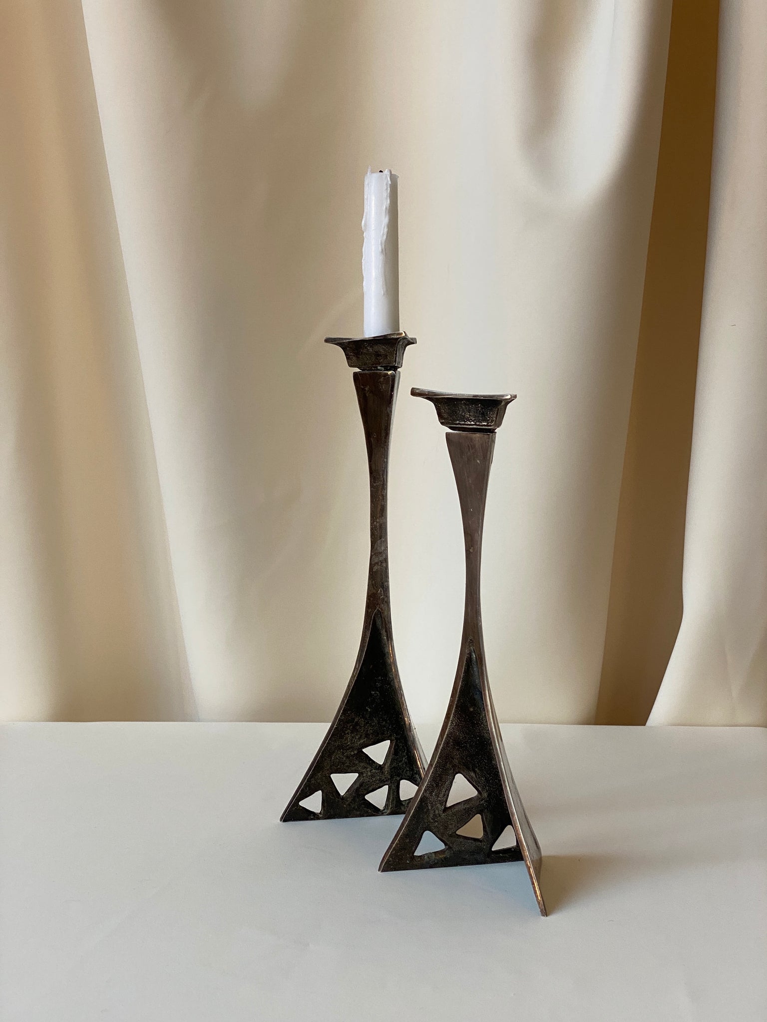 Brutalist silver plated candle holder, Set of 2