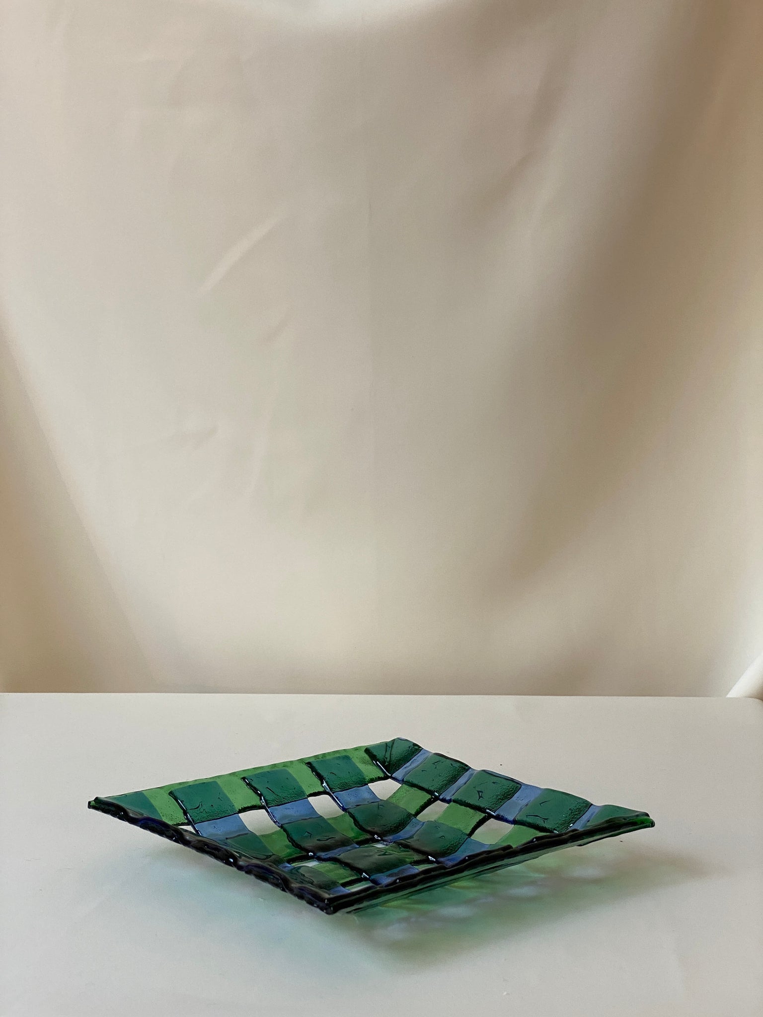 Blue Green Latticed Glass Bowl