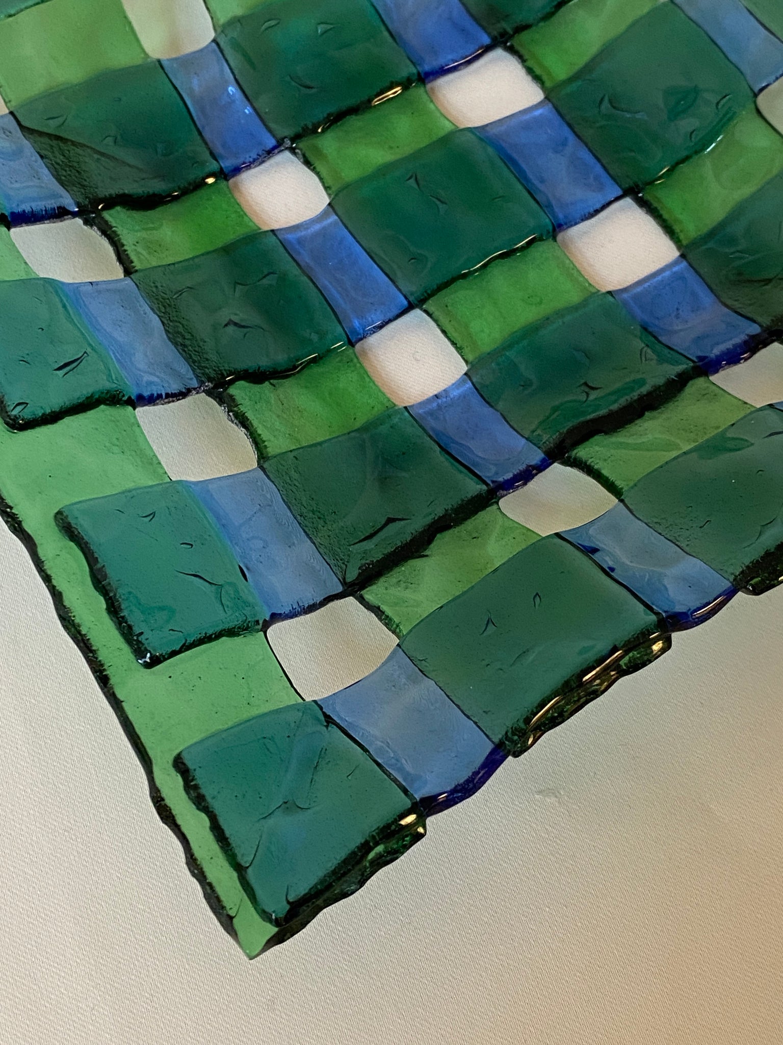 Blue Green Latticed Glass Bowl