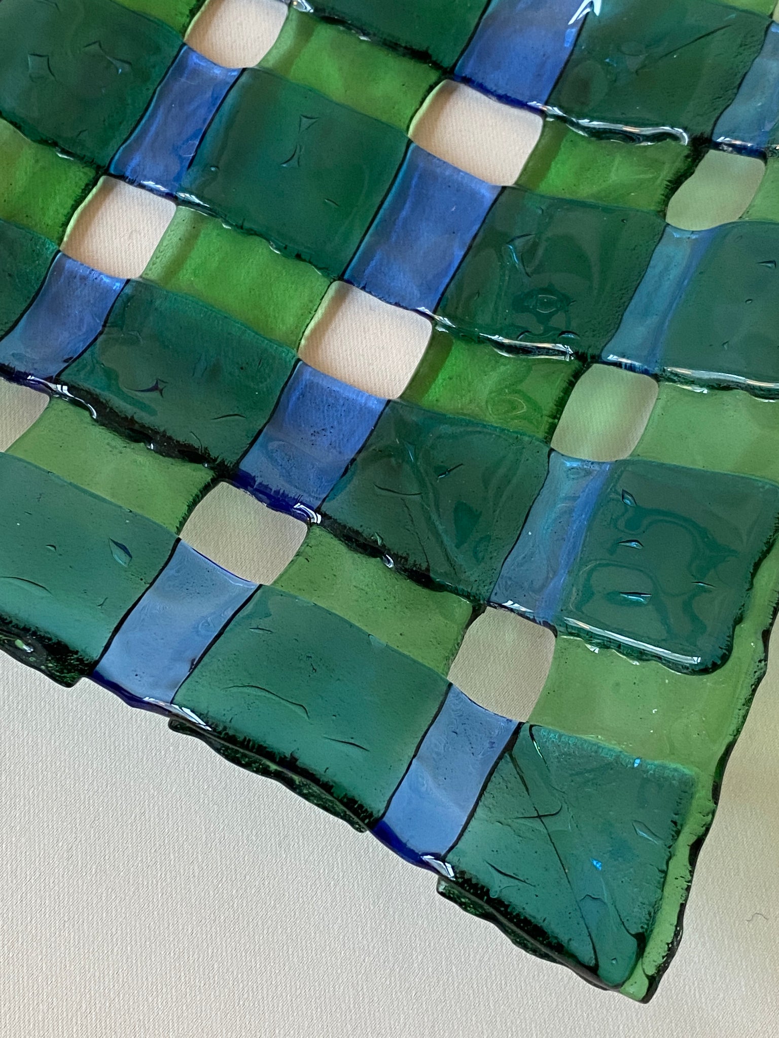 Blue Green Latticed Glass Bowl