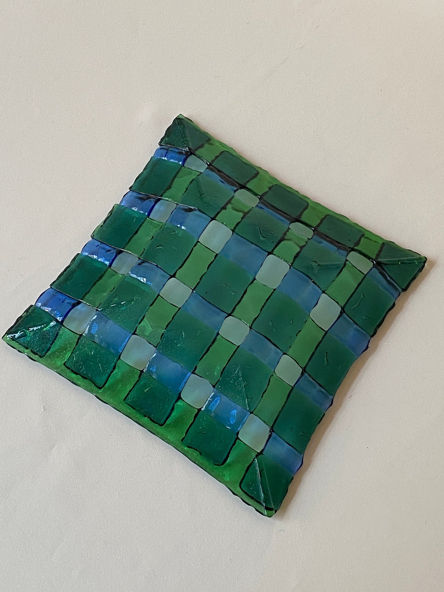 Blue Green Latticed Glass Bowl