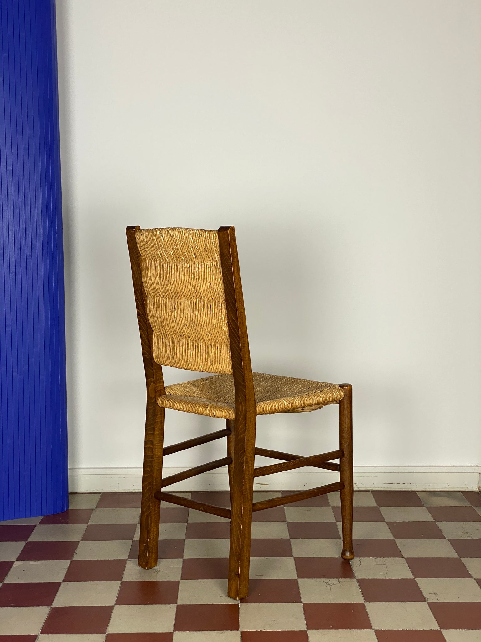 French Dining Chair with Rush Wickerwork, 1940s